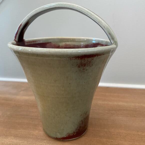 Vintage Stoneware Ceramic Pottery Vase Planter Tan Maroon - Picture 1 of 6